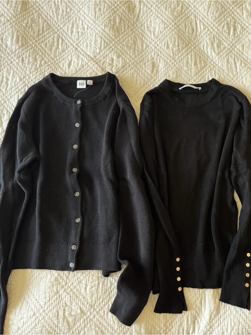 Black Button-Sleeve Women’s Sweater - Classic Crewneck